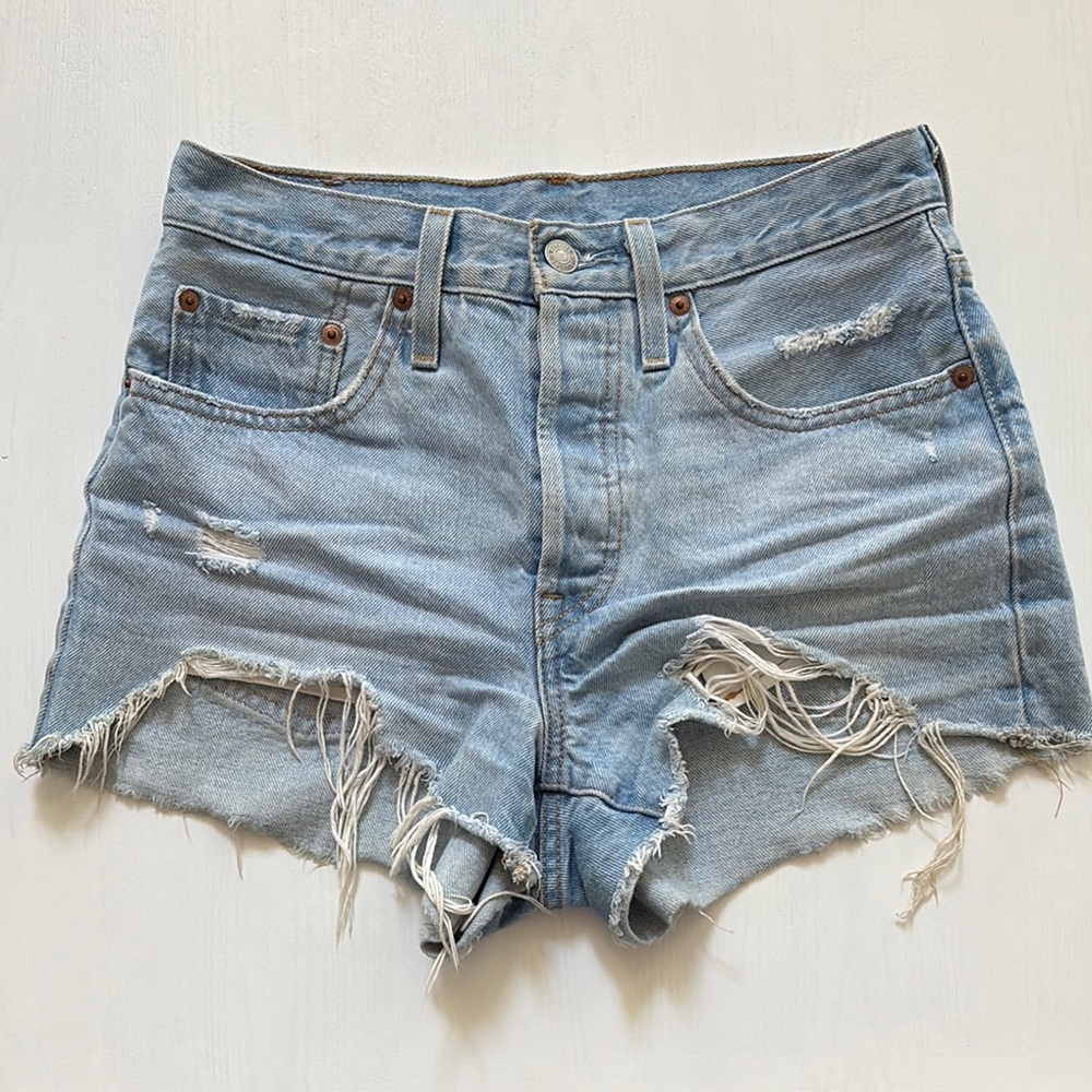 Levi's Light Blue Distressed Jean Shorts